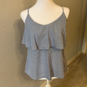 Gap spaghetti strap blue white stripe tank summer top adjustable length ruffle
